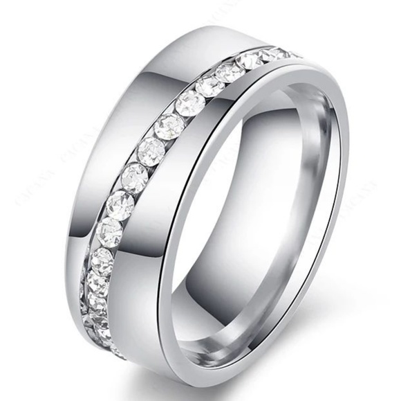 Exclusively Fancy Other - NWT Exclusively Fancy Silver Thick Band Ring Unisex Zircon Row